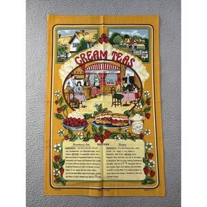 Vintage Cream Teas Tea Towel Souvenir Recipes Scones Strawberry Jam MCM NWOT